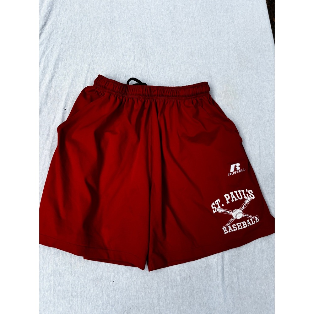 Russell Athletic Mens St Pauls Baseball Shorts Red L Nylon Spandex Mesh Lined